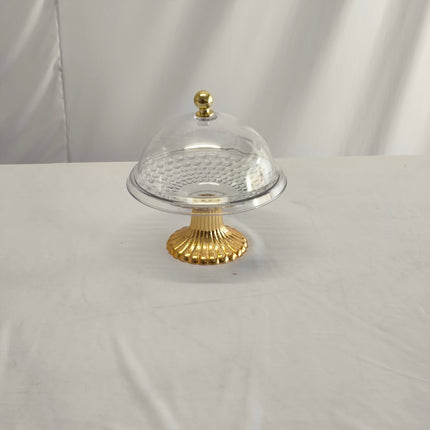 Campana Decorativa de Plástico Transparente con Base Dorada – Estilo Elegante