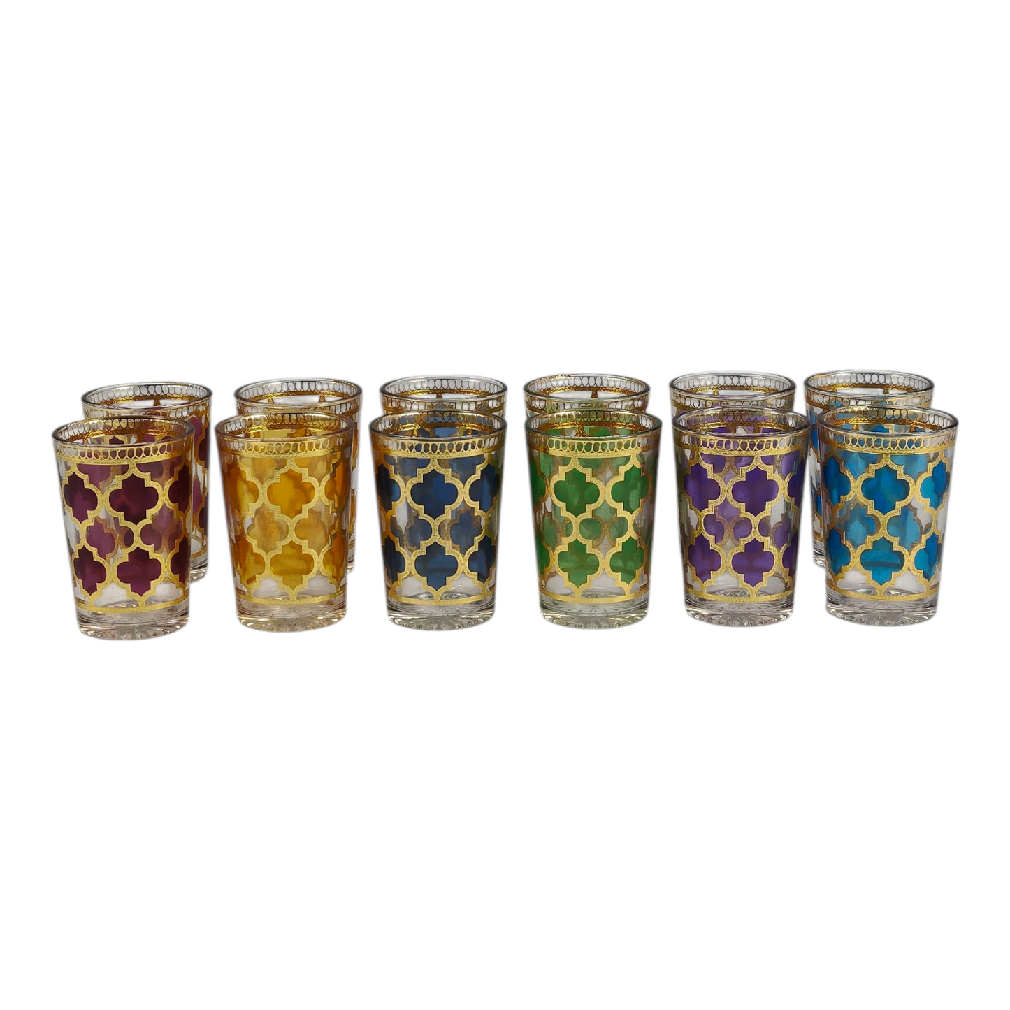 Vaso de Cristal Decorado para Té Árabe - Estilo Turquesa Dorado