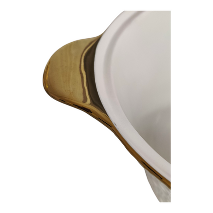 Soup Set with 6 Porcelain Cups and Gold Base — Elegant White and Gold Design