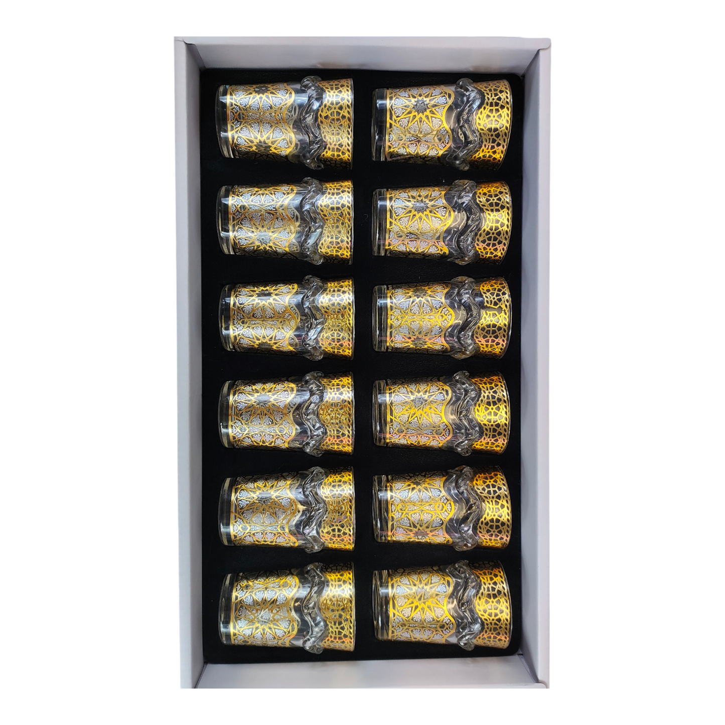 Vaso de Cristal Decorado para Té Árabe - Estilo Blanco y Dorado Elegante
