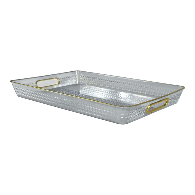 Rectangular Transparent Tray with Gold Rim – Elegant Gold Handle – Reinforced Plastic