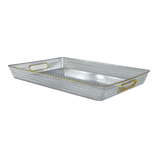 Bandeja Rectangular Transparente con Borde Dorado – Asa Dorada Elegante – Plástico Reforzado