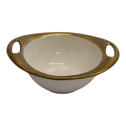 Porcelain Harira Soup Tureen with Gold Stand + 6 Cups/Bowls