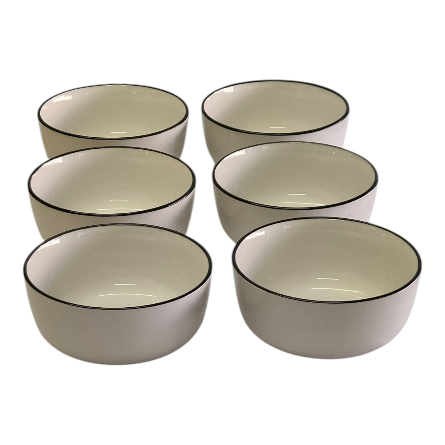 Set de 6 Cuencos de Cerámica Blanca con Borde Negro – Multiuso para mesa y cocina