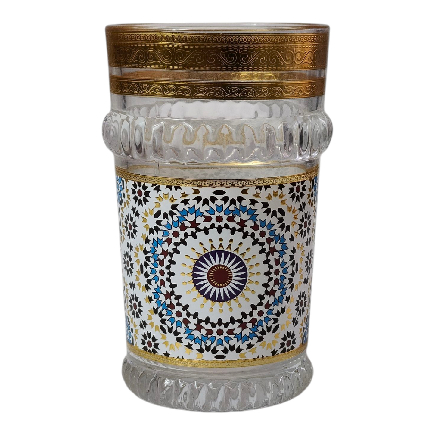 Vasos de Té Marroquí de Cristal Decorado (Azul/Dorado) | Borde Dorado