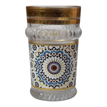 Vasos de Té Marroquí de Cristal Decorado (Azul/Dorado) | Borde Dorado