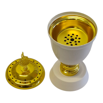 Incensário árabe branco e dourado — Design clássico com detalhes requintados