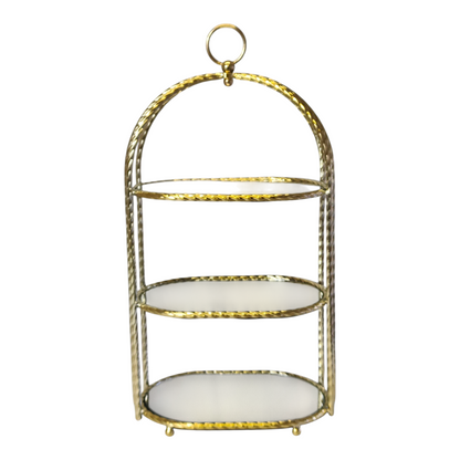 Estante Decorativo Dorado de 3 Niveles con Espejos — Elegancia para Hogar o Eventos