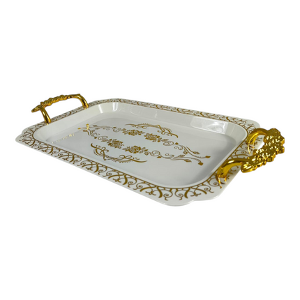 🏆 Conjunto de 3 bandejas retangulares com pega dourada e detalhes florais
