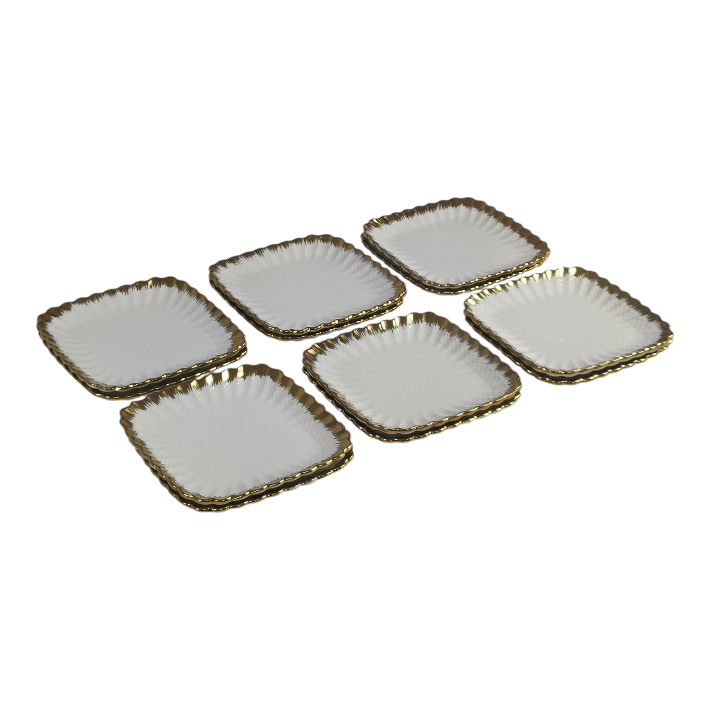 🏷️ Set de 12 Platos Cuadrados de Porcelana con Borde Dorado Elegante 14,9cm x 14,9cm
