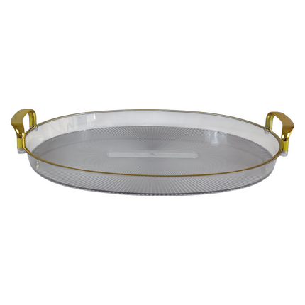 🍽️ Conjunto de 3 tabuleiros ovais em plástico com pegas douradas – Design elegante e durável