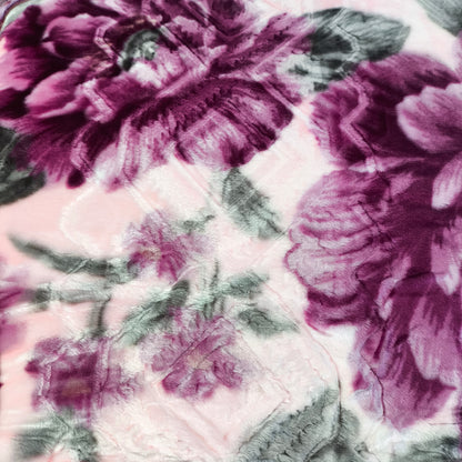 Manta de Felpa Color lila con flores  - Extra Suave y Cálida para Invierno (200x230 cm, 4,5 kg)