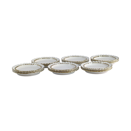 Conjunto de 12 pratos de sobremesa em porcelana com rebordo dourado, Ø 15,8 cm – Design clássico e elegante