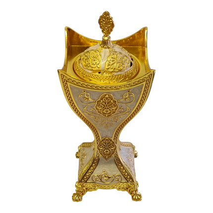 Incensário Árabe Dourado — Design Clássico de Luxo com Detalhes Entalhados