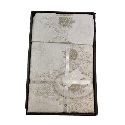 Juego de Cama de Lujo "Vicenza" – Elegancia Clásica con Estilo Barroco - COLOR CREMA