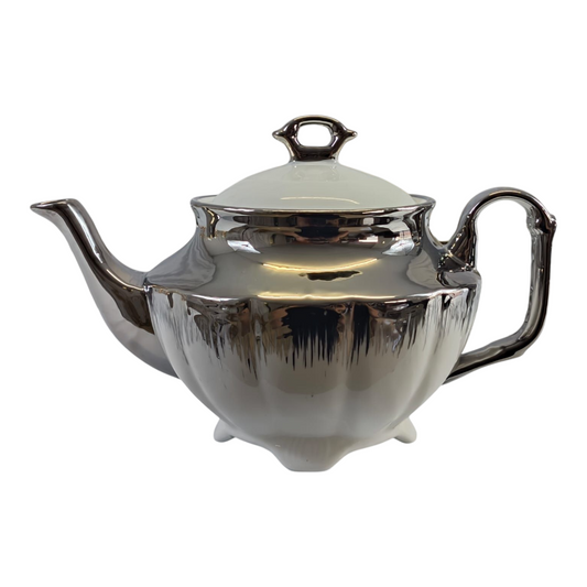 Set de Té de Porcelana Blanca con Detalles Plateados ✨🍵 Incluye Tetera y 6 Tazas con Platos
