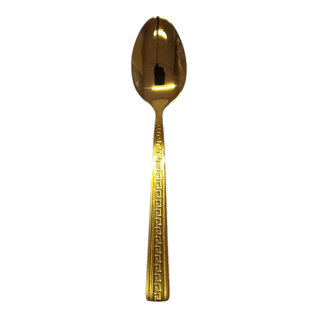 Set of 6 Gold Spoons – Stainless Steel with Greek Key Design | Mirror Finish