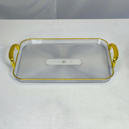 Set x3 Bandejas de PLÁSTICO con Asas Doradas – Lujo y Estilo para Servir