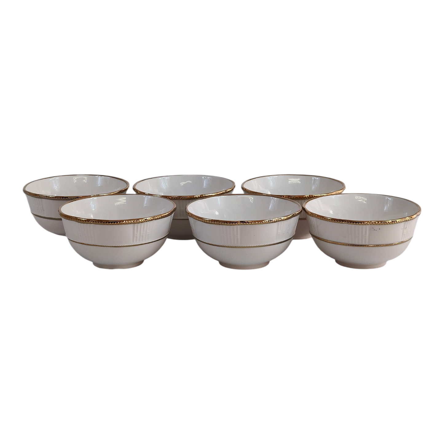 Set de 6 Cuencos de Porcelana Blanca con Borde Dorado Ø14cm✨🍮 Estilo Elegante y Clásico
