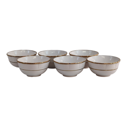 Set de 6 Cuencos de Porcelana Blanca con Borde Dorado Ø14cm✨🍮 Estilo Elegante y Clásico