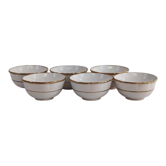Set de 6 Cuencos de Porcelana Blanca con Borde Dorado Ø14cm✨🍮 Estilo Elegante y Clásico