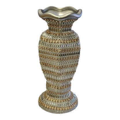 Jarrón Decorativo de Lujo Plateado con Detalles Dorados – 41 cm