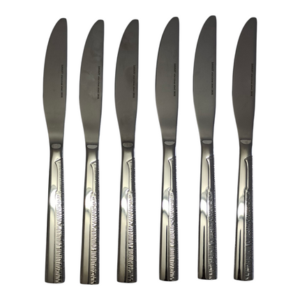 Set of 6 Table Knives – Stainless Steel with Textured Handle | Mirror Finish