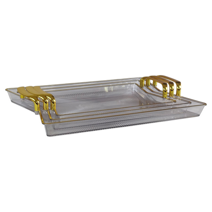 Set of 3 Rectangular Plastic Trays with Gold Handles ✨