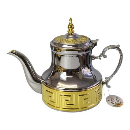 Tetera Marroquí de Acero Inoxidable con Detalles Dorados