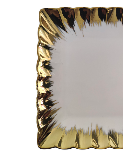 🥇 Set de 9 Platos Rectangulares con Borde Dorado 30cm x 17,5cm– Elegancia Clásica para tu Mesa