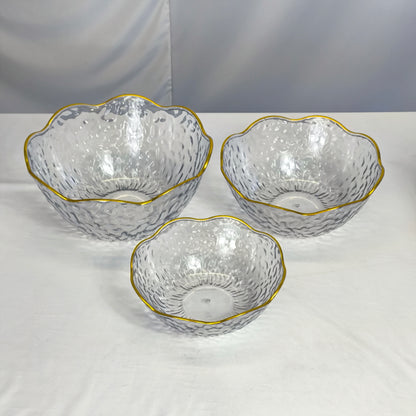 Conjunto de 3 taças de plástico martelado com rebordo dourado – 3 tamanhos