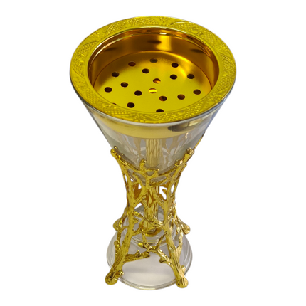 Incensário árabe em cristal dourado — Design luxuoso com detalhes em relevo