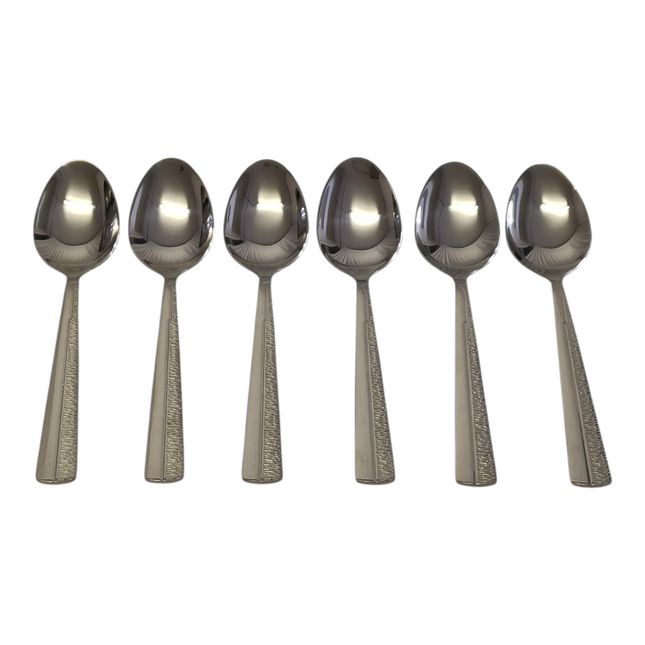 Set of 6 Dessert Spoons – Stainless Steel with Textured Handle | Mirror Finish