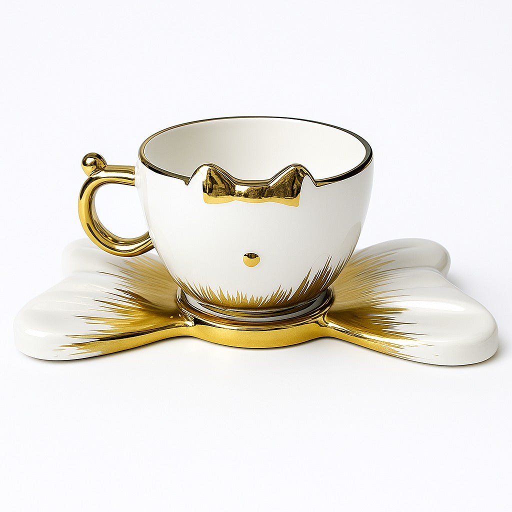 Set de 6 Tazas de Café Espresso con Bandeja – Diseño Gatito Blanco y Dorado 🐱✨