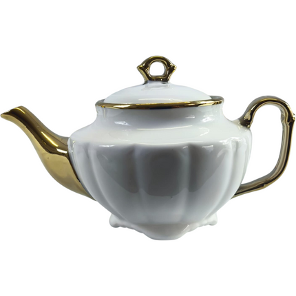 White Porcelain Tea Set with Gold Details ✨🍵 Teapot + 6 Cups 170mL with Saucers