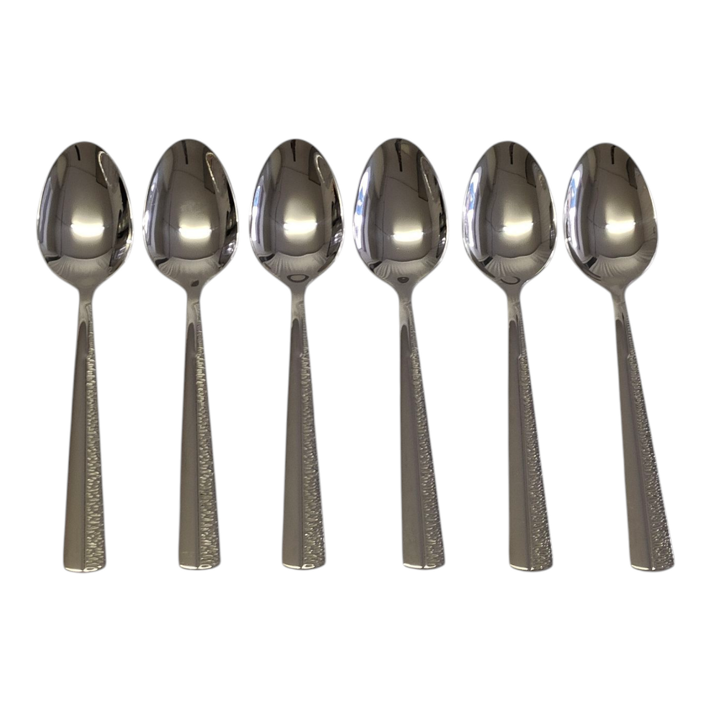 Set de 6 Cucharas de Postre – Acero Inoxidable con Mango Texturizado | Acabado Espejo