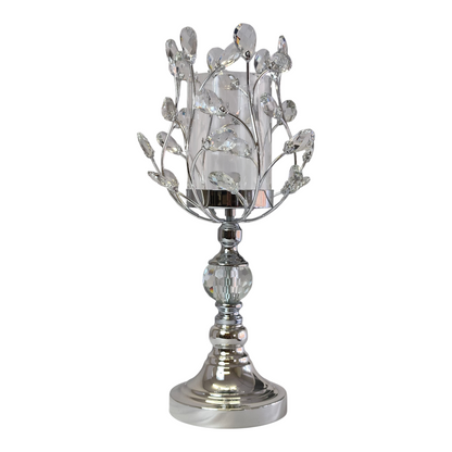 Portavelas de Cristal y Metal Plateado con Diseño de Ramas y Gotas Decorativas
