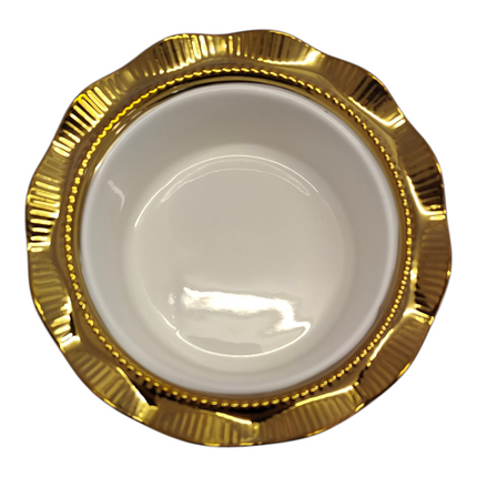 Conjunto de 4 taças de porcelana com tampas + suporte dourado — Tabuleiro para aperitivos/condimentos
