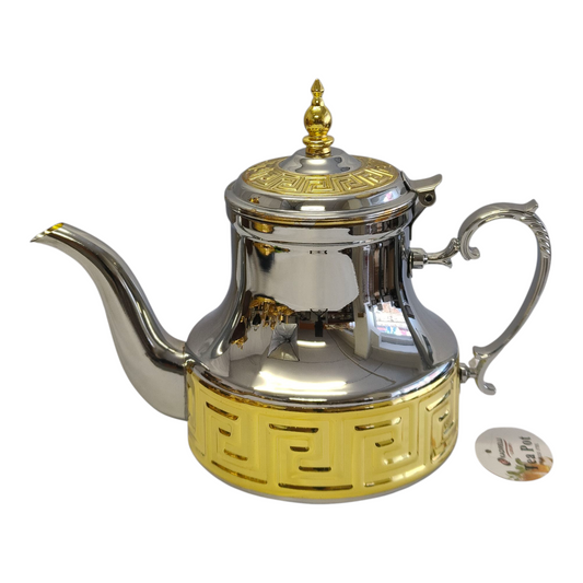 Tetera Marroquí de Acero Inoxidable con Detalles Dorados