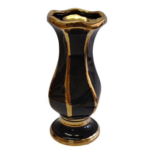 Jarrón Decorativo Negro y Dorado de Cerámica – Estilo Elegante y Moderno  29cm