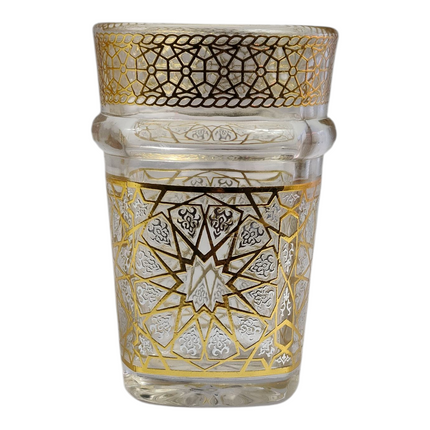 Chávena de vidro decorada para chá árabe - Estilo tradicional com detalhes em dourado esculpido