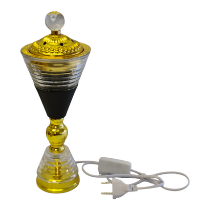 Queimador de incenso elétrico dourado e preto — Design em cristal com detalhes luxuosos