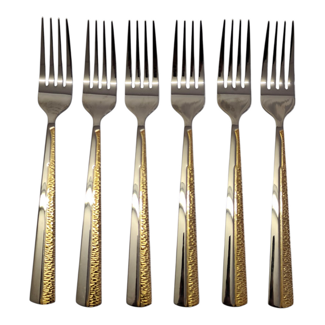 Set of 6 Table Forks – Stainless Steel with Gold Detail | Premium Collection