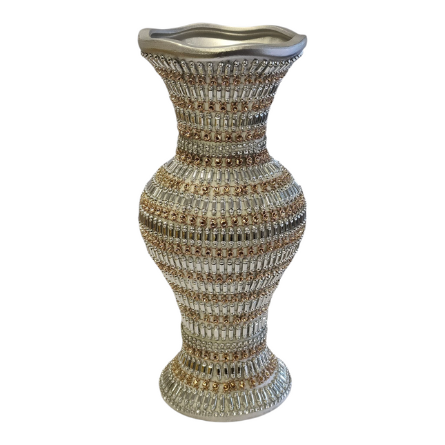 Jarrón Decorativo de Lujo con Detalles Dorados y Plateados – 35 cm