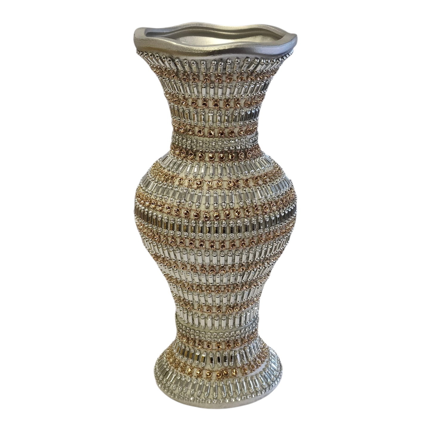 Jarrón Decorativo de Lujo con Detalles Dorados y Plateados – 35 cm