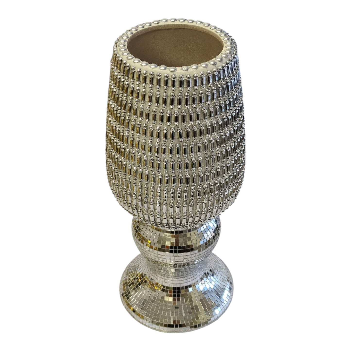 Jarrón Decorativo Plateado con Efecto Espejo – 40 cm