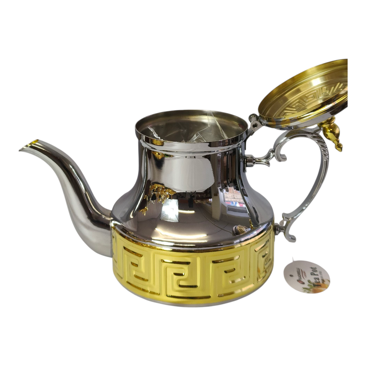 Tetera Marroquí de Acero Inoxidable con Detalles Dorados