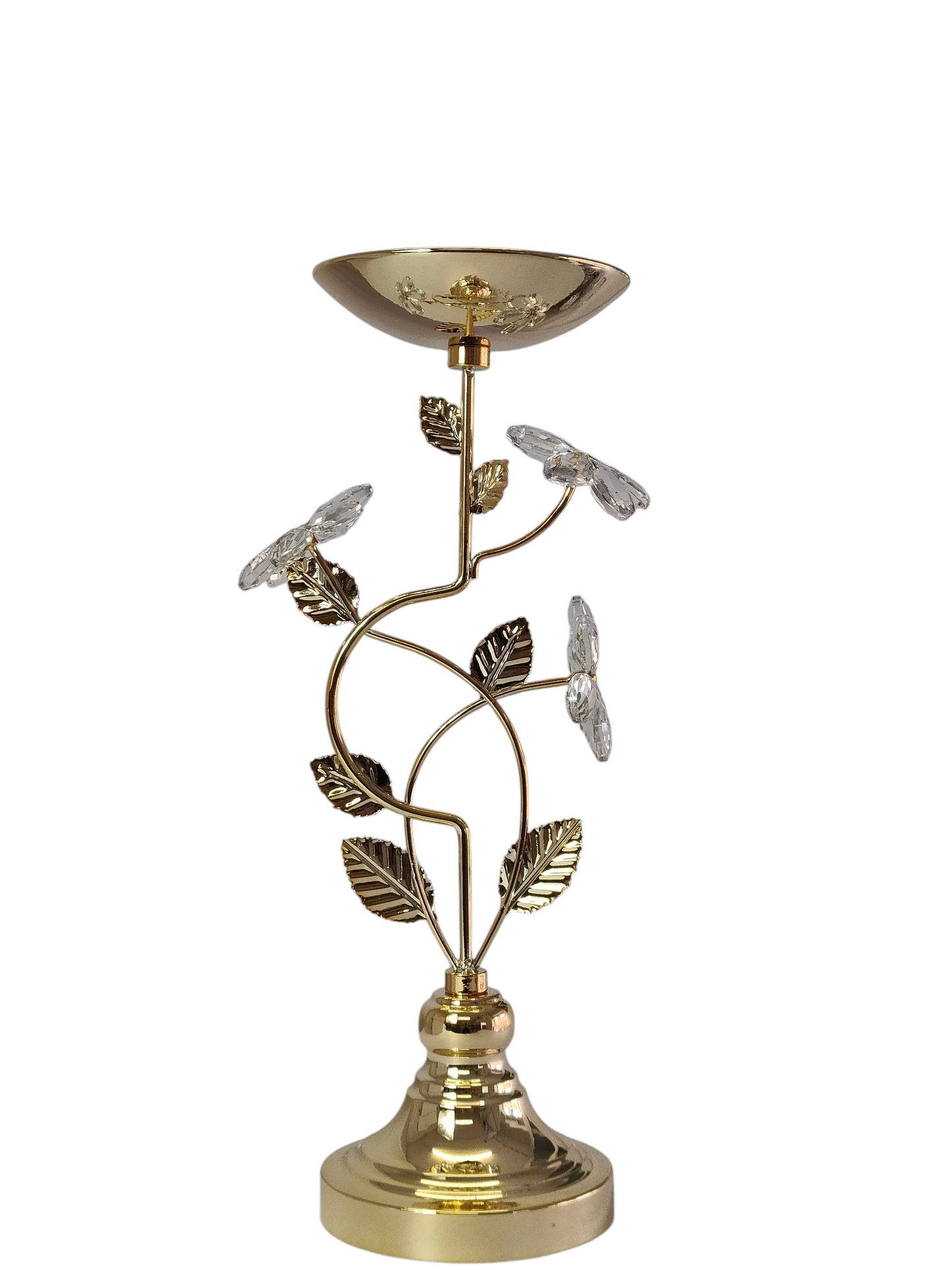 Portavelas de Metal Dorado y Cristal con Diseño Floral Elegante