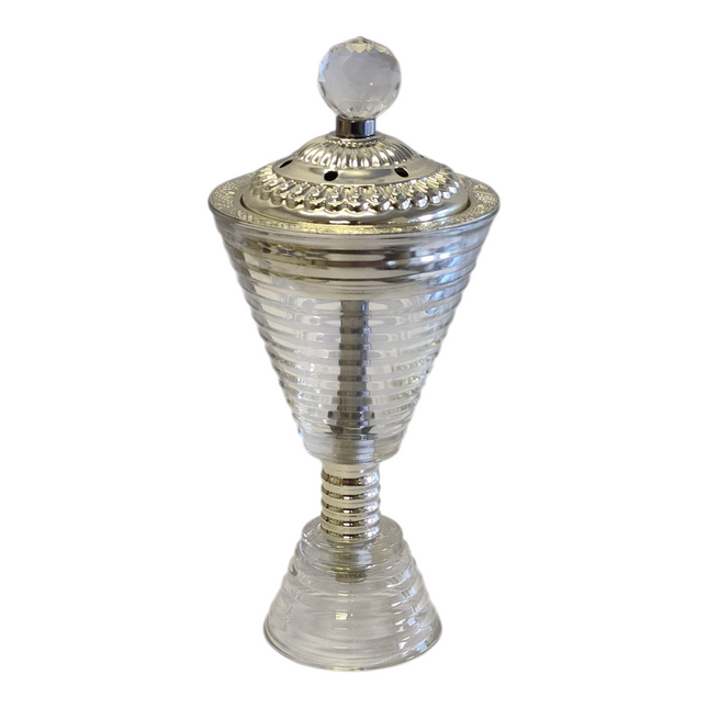 Conjunto de incenso e perfume árabe banhado a prata — bandeja de luxo em cristal e metal