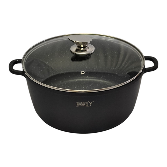 Olla Antiadherente con Tapa de Cristal Bawary — 30 cm — Apta para Todo Tipo de Cocina